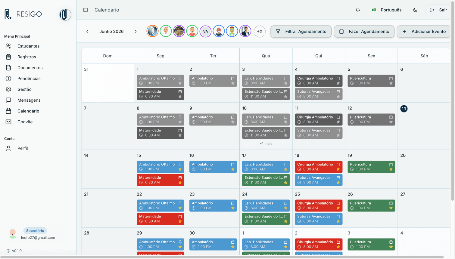 Calendário de eventos e escalas
