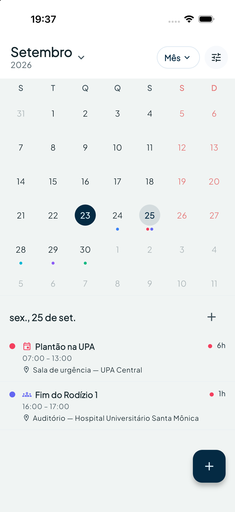25 de setembro: plantão e fim do rodízio — Calendário no sistema de gestão ResiGo