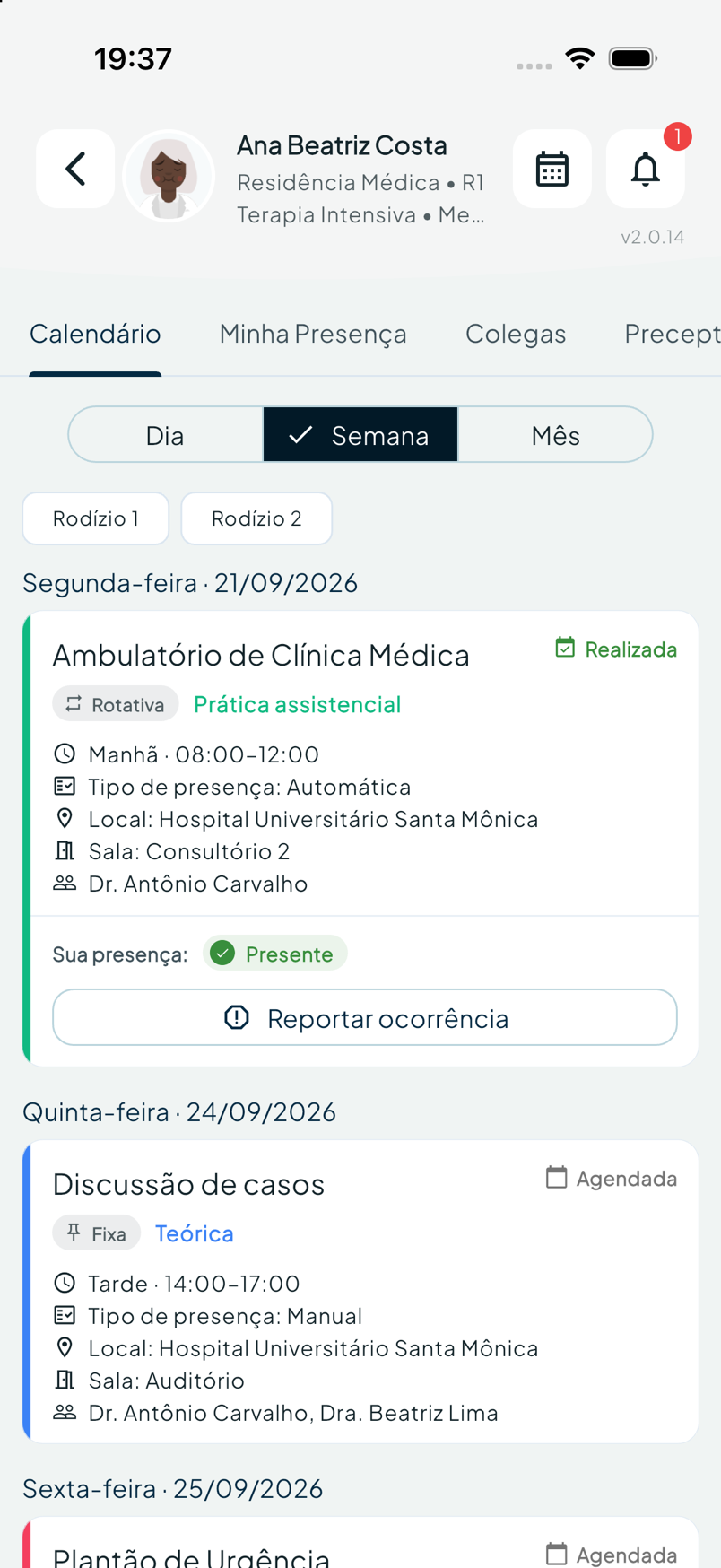 Semana da Ana, no Rodízio 1 — Grades horárias no sistema de gestão ResiGo