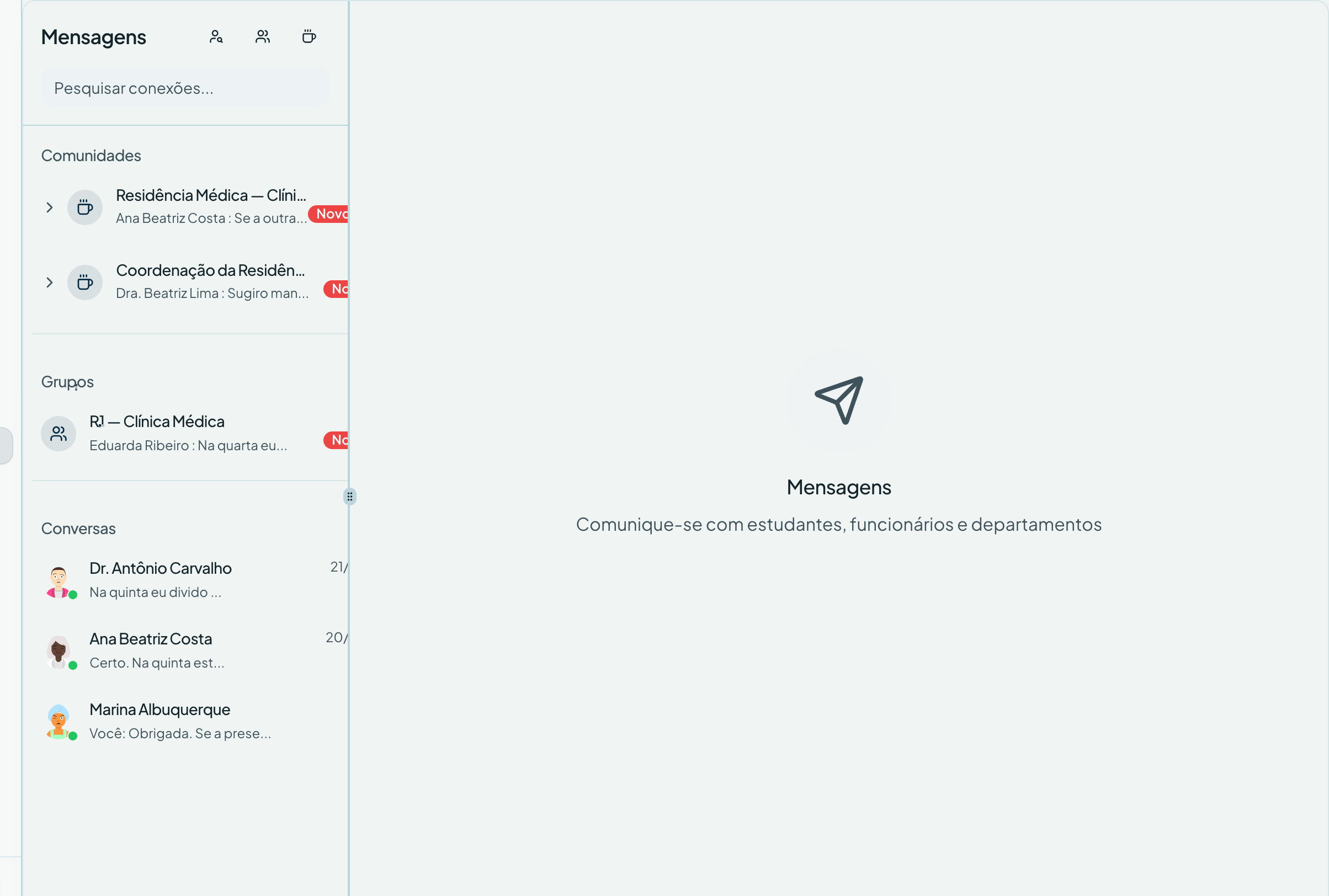 Comunidades, grupos e conversas na mesma caixa — Mensagens no sistema de gestão ResiGo
