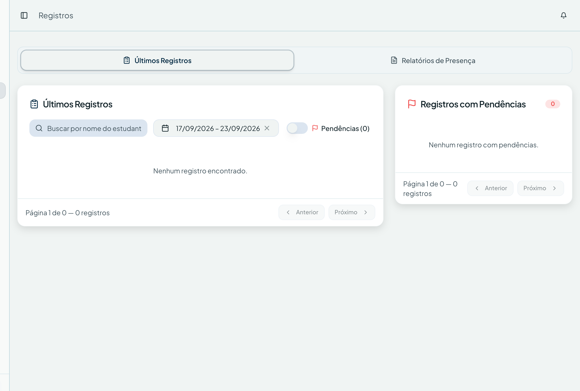 Registros da semana — Presença no sistema de gestão ResiGo