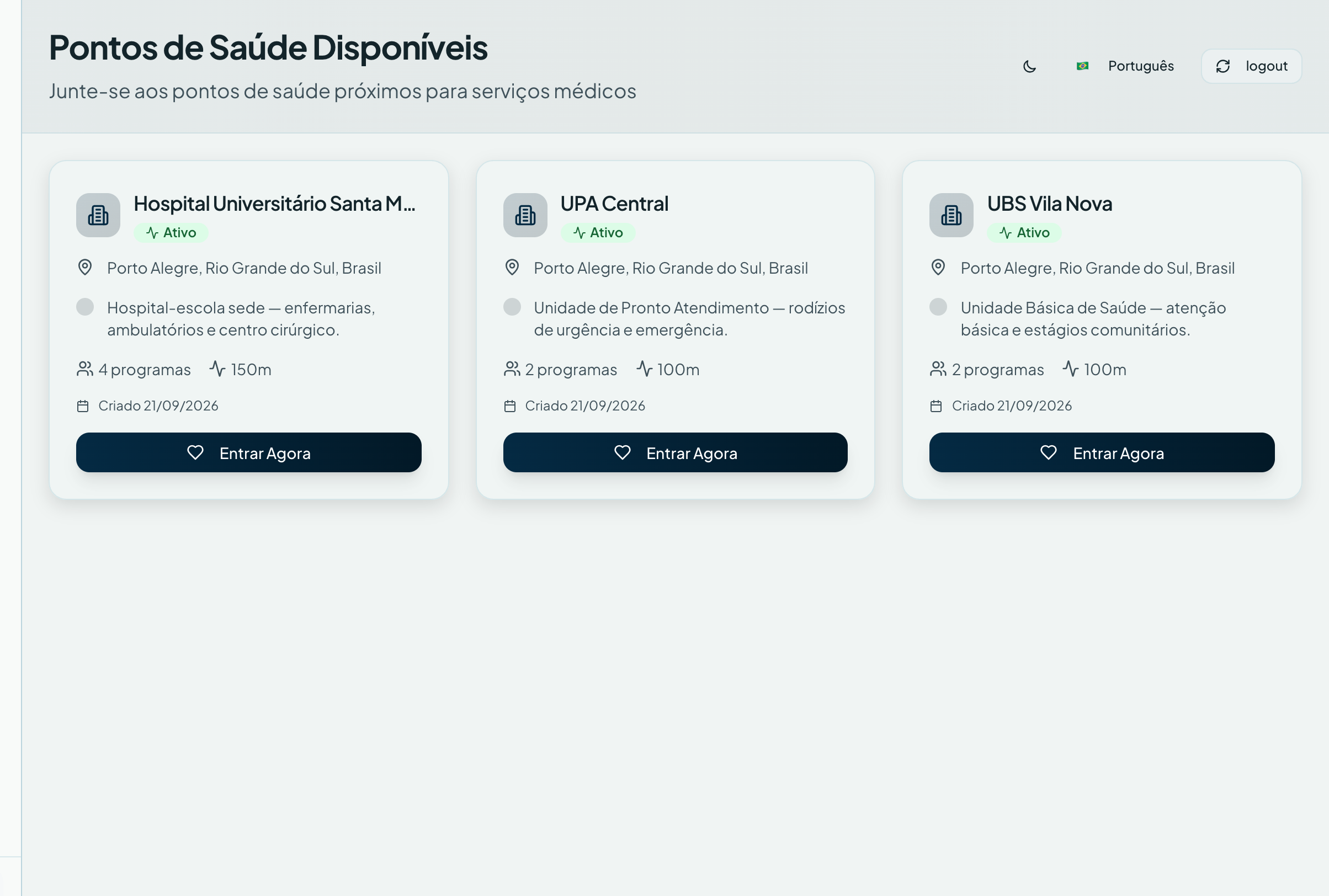Pontos de saúde em que o check-in vale — Registro no sistema de gestão ResiGo